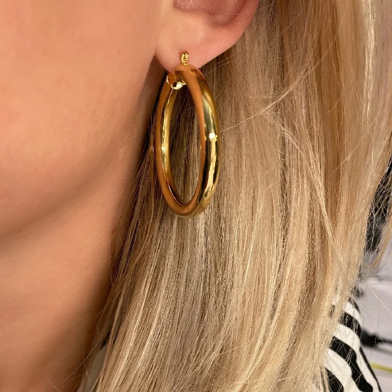 Simple Silver Hoop Earrings-Brazilian Elegance: Valentina Hoop High Polished 18k Gold Overlay