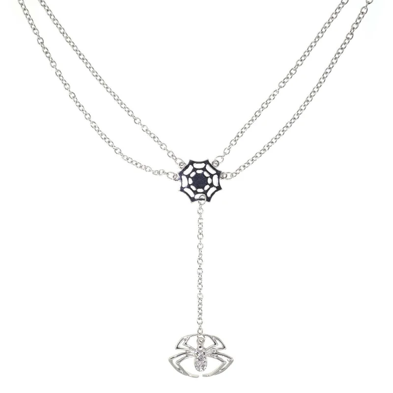 Custom Made Necklaces-1928 Jewelry Spider Web With Crystal Spider Drop Necklace 16"