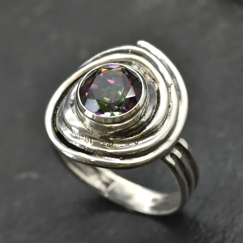 Men's Wedding Bands-Purple Swirl Ring - Natural Mystic Topaz, Purple Solitaire Ring