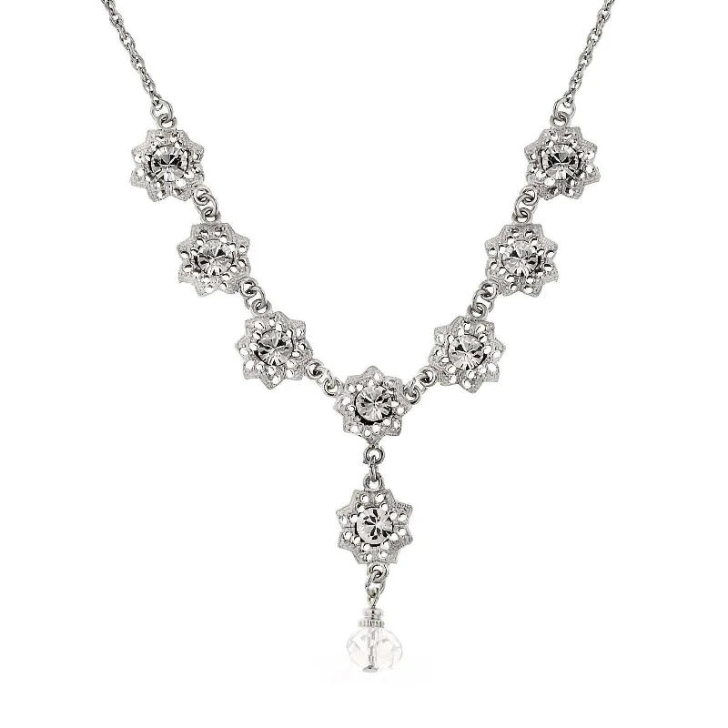 Luxury Pendant Necklaces-1928 Jewelry Crystal Flower Drop Necklace 16" + 3" Extender