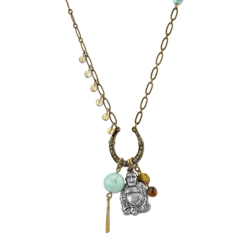 Designer Necklaces-T.R.U. Talisman Of Wonderment With Buddha And Gemstone Beads Pendant Necklace 30"