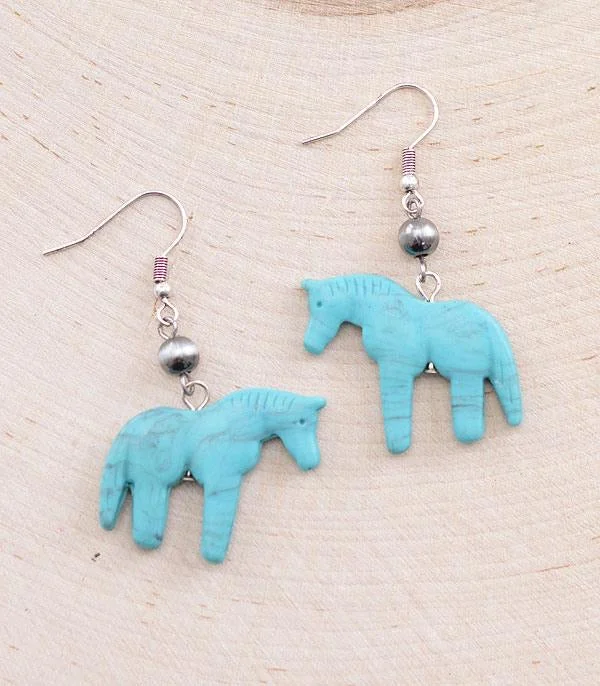 Artistic Gemstone Earrings-Turquoise Horse Dangle Earrings