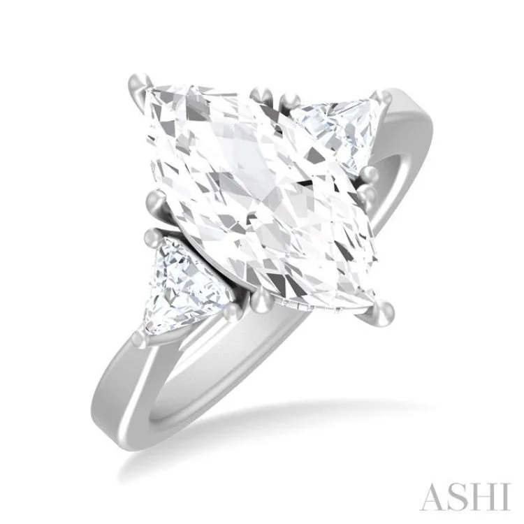 Bridal Rings with Birthstones-1/2 ctw Marquise Shape Trillion and Round Cut Diamond Semi Mount Engagement Ring in 14K White Gold