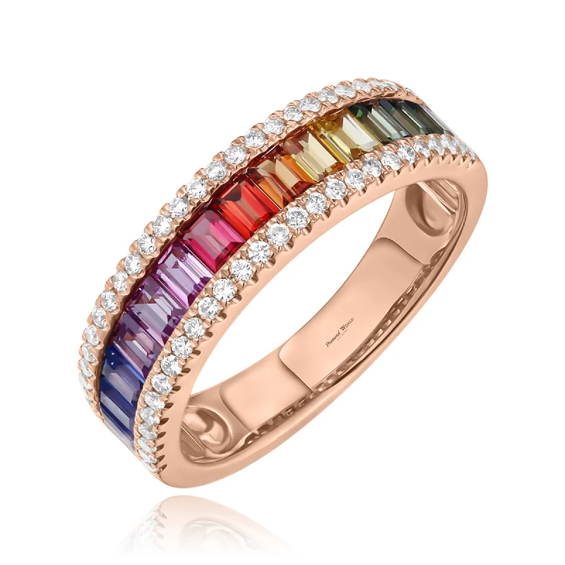 Designer Rose Gold Rings-Multi Colour sapphires & White Diamonds Ring