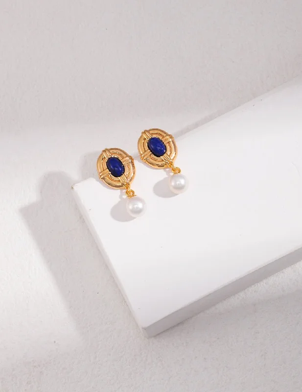 Blue Sapphire Earrings-Lapis Lazuli Pearl Earrings