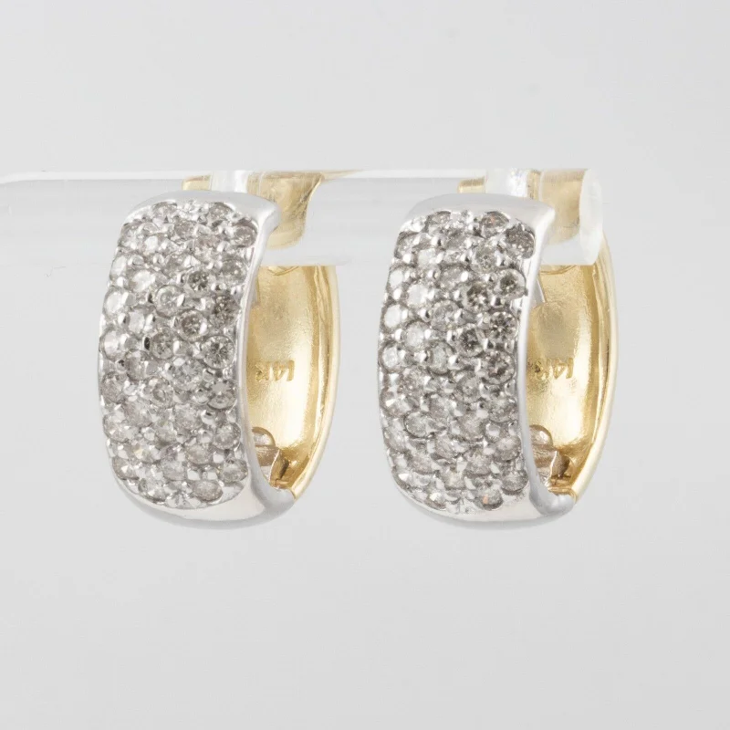 Small Gold Hoop Earrings-14k Yellow & White Gold Diamond Huggie Hoop Earrings 1.13ctw H SI1 8.6g