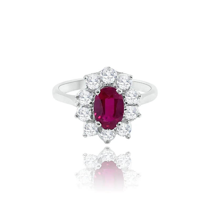 Women’s Stackable Rings-Oval Ruby & Brilliant Cut Diamonds Ring