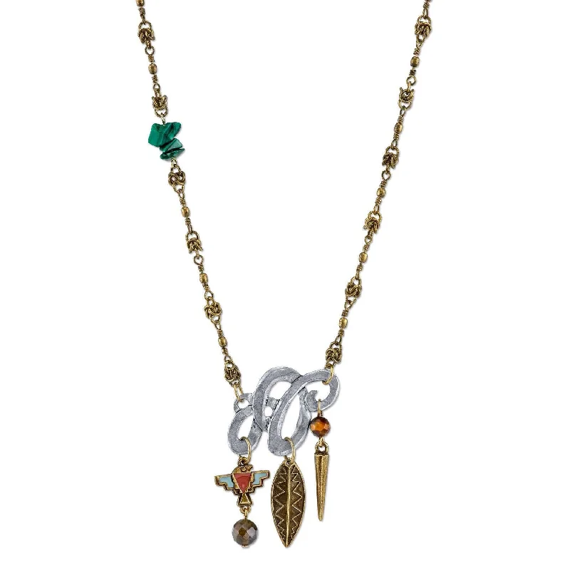 Elegant Gold Necklaces-T.R.U. Metal Necklace With Gemstone Malachite Labradorite And Tigers Eye 18"