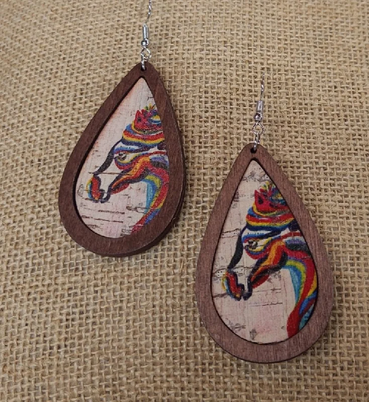 Multi-Stone Drop Earrings-Horse Wood Teardrop Earrings