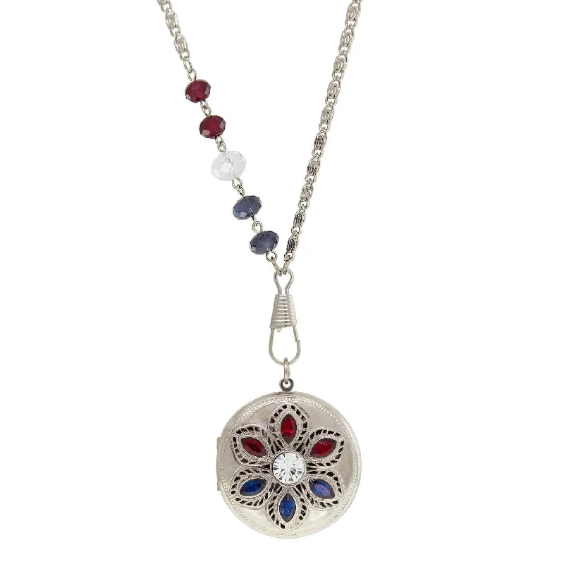 Cross Necklaces-1928 Jewelry Patriotic Red White and Blue Crystal Locket Necklace 28"