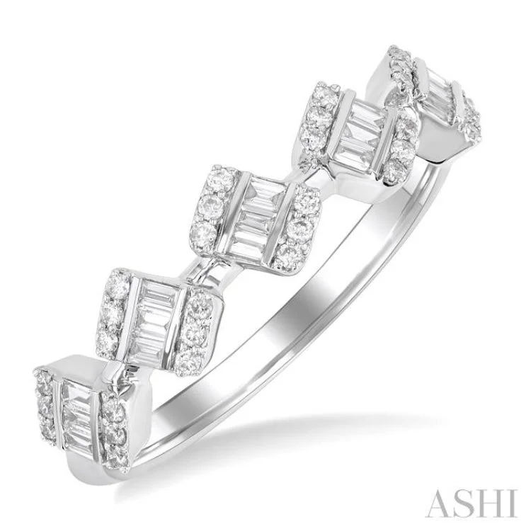 Adjustable Gemstone Rings-1/3 ctw Cushion Shape 5-Mount Fusion Baguette and Round Cut Diamond Fashion Ring in 14K White Gold