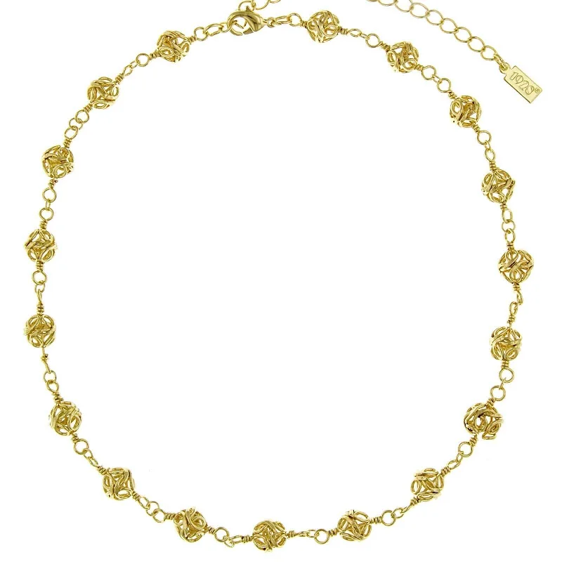 Diamond Necklaces-2028 Jewelry Gold Caged Filigree Beaded Necklace 15" + 3" Extension