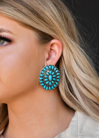 Shiny Hoop Earrings-Turquoise Cluster Earrings