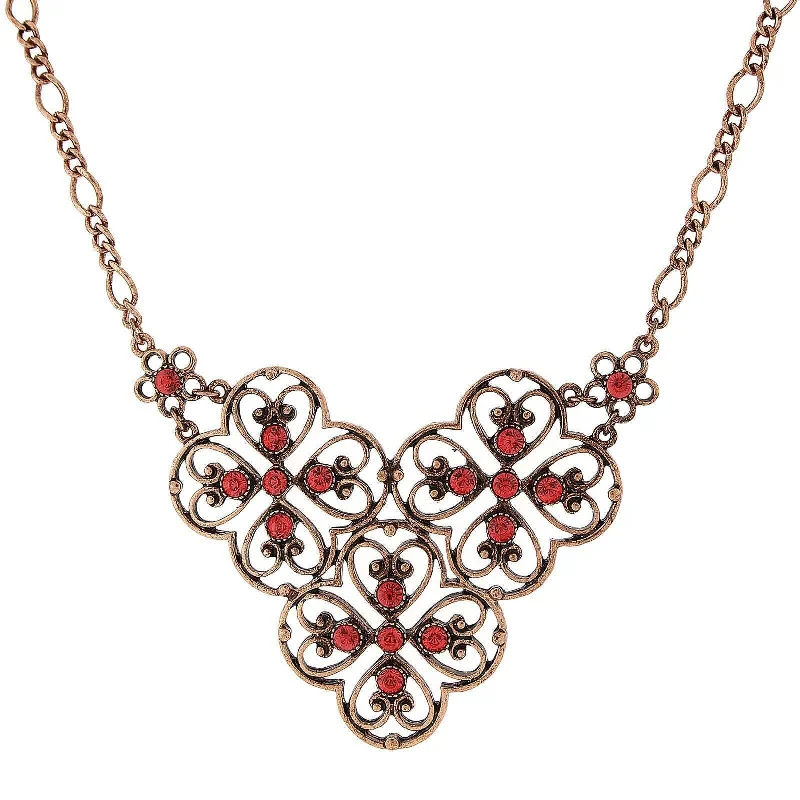 Custom Birthstone Necklaces-2028 Jewelry Coral Orange Filigree Bib Necklace 16" + 3" Extender