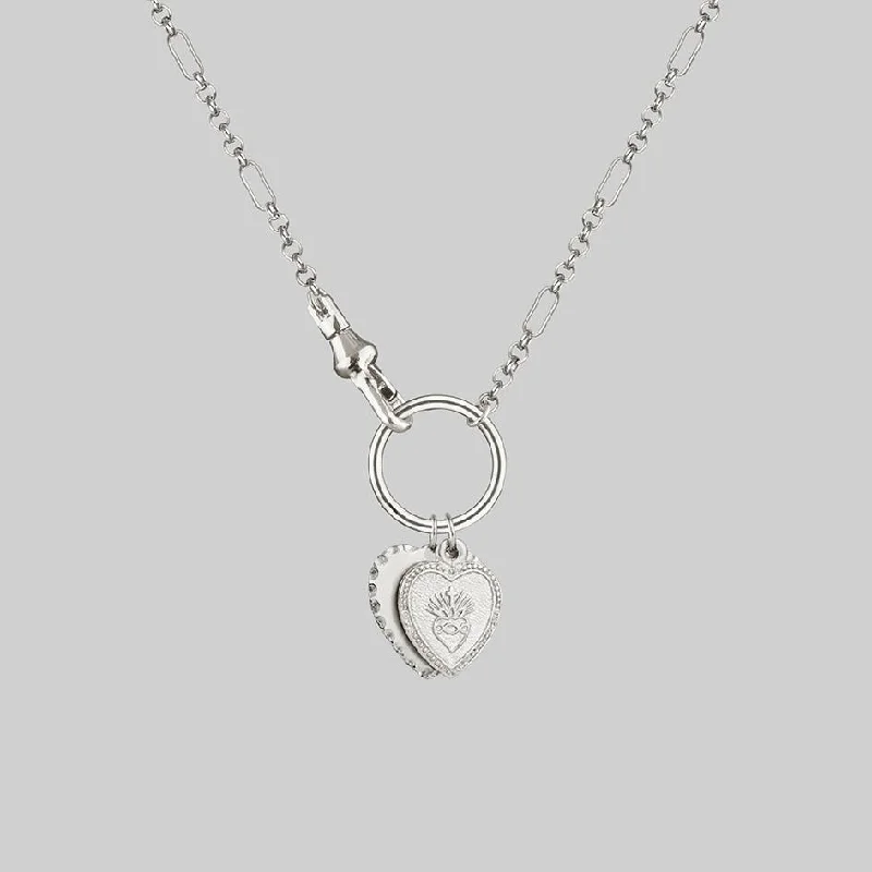 Modern Silver Necklaces-VALENTINA. Multi Heart Charm Clasp Necklace - Silver