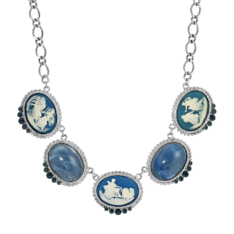 Mother’s Day Necklaces-1928 Jewelry Roman Chariot Races Cameo Blue Stone Chain Necklace 16" + 3" Extender