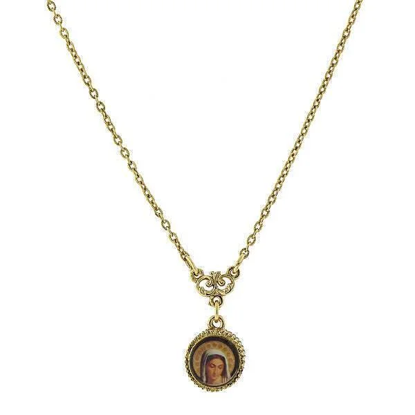 Rose Gold Necklaces-Symbols Of Faith Mary Decal Petite Pendant Necklace 16" + 3" Extender