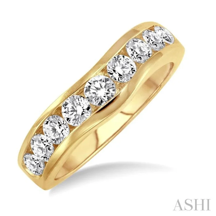 Crystal Wedding Rings-1.00 ctw Round Cut Diamond Matching Wedding Band in 14K Yellow Gold