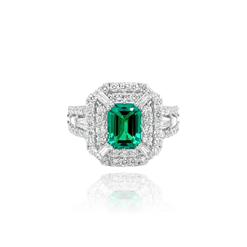 Designer Fashion Rings for Women-DIAMONDS & EMERALD "SANTORINI" RING.