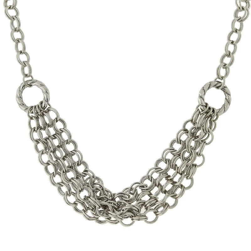 Jewelry Necklaces-2028 Jewelry Silver Multi Chain Necklace 18"