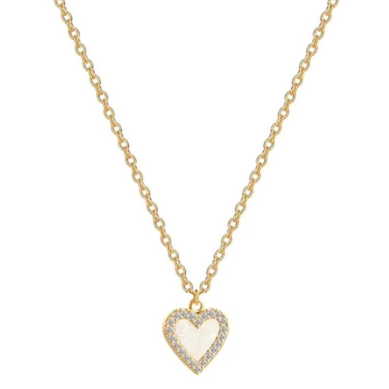 Stainless Steel Necklaces-Pavé Mother of Pearl Heart Necklace