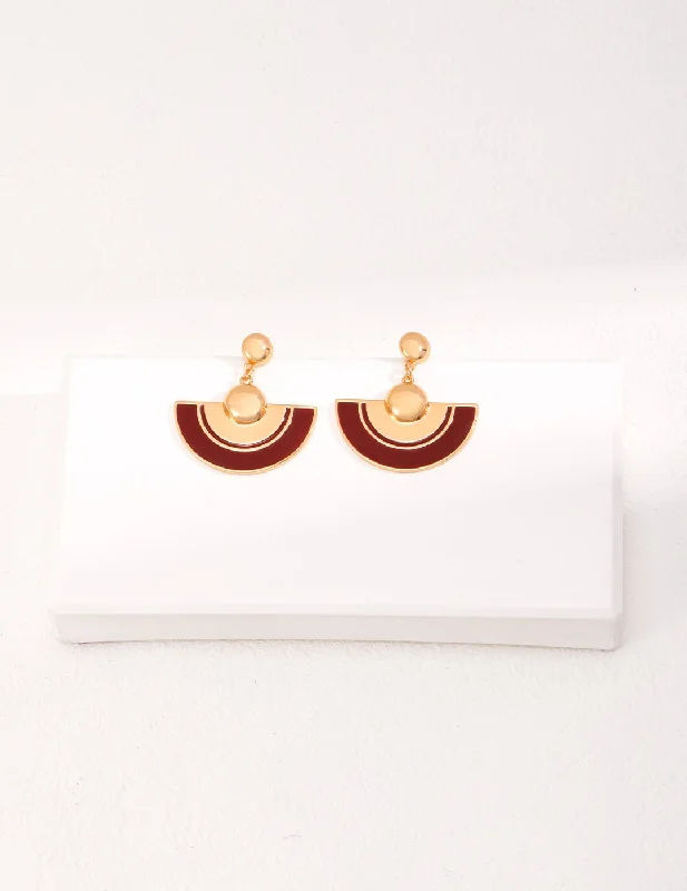 Adjustable Hoop Earrings-Red Scalloped Glaze Earrings