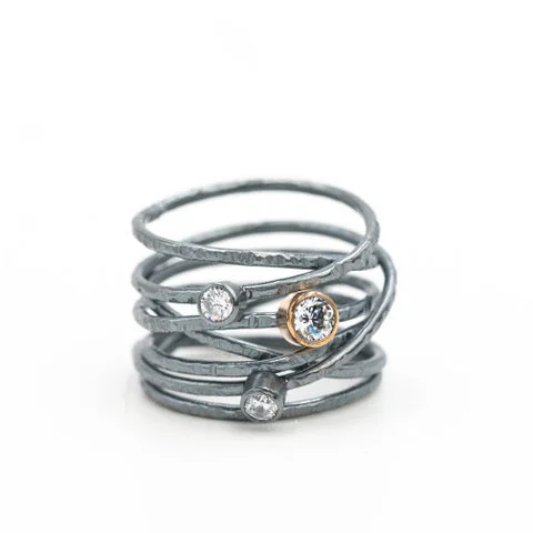 Two-Tone Promise Rings-Oxidized Coil Ring with Cubic Zirconia