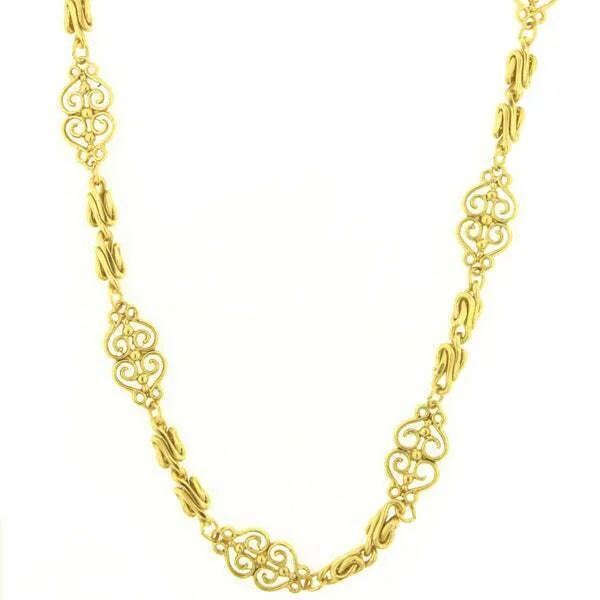 Engraved Necklaces-Antiquities Couture Gold Scrollwork Heart Filigree Chain Rope Necklace 46"