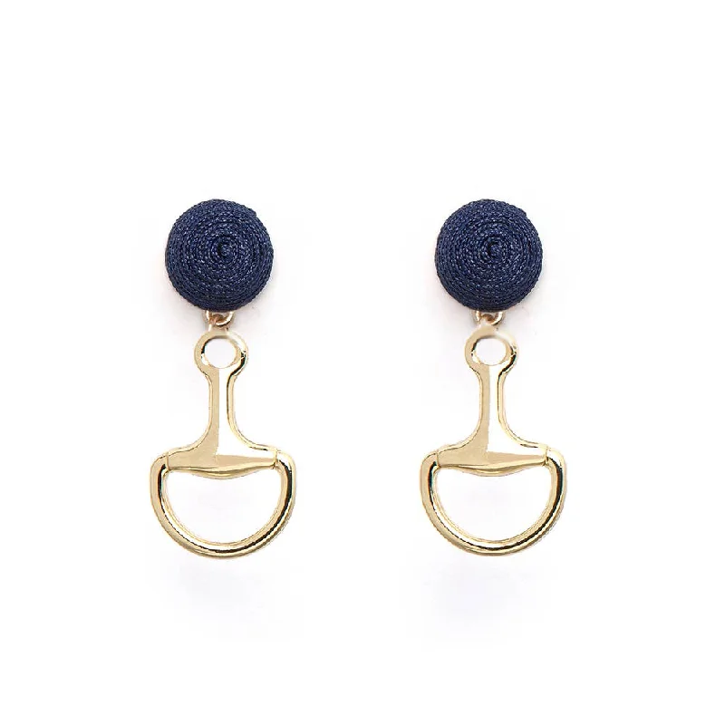 Silver Double Hoop Earrings-Bit Earrings Gold -  Navy Thread