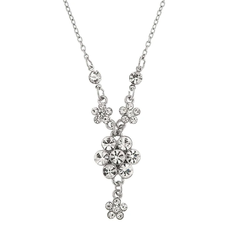 Engraved Necklaces-2028 Jewelry Crystal Flower Cluster Pendant Necklace 16" + 3" Extender