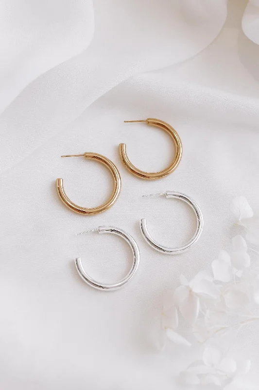 Silver and Rose Gold Earrings-Effie - Stainless Steel Hoop Earrings