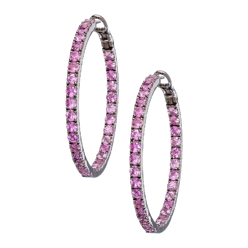 Blue Sapphire Earrings-Mary Hoops Silver Pink Sapphire 3.5mm