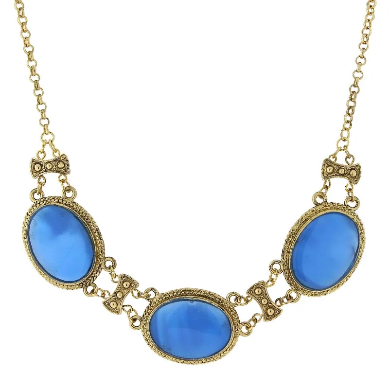 Custom Made Necklaces-1928 Jewelry Genuine Mother Of Pearl With Blue Enamel Collar Necklace 16" + 3" Extender