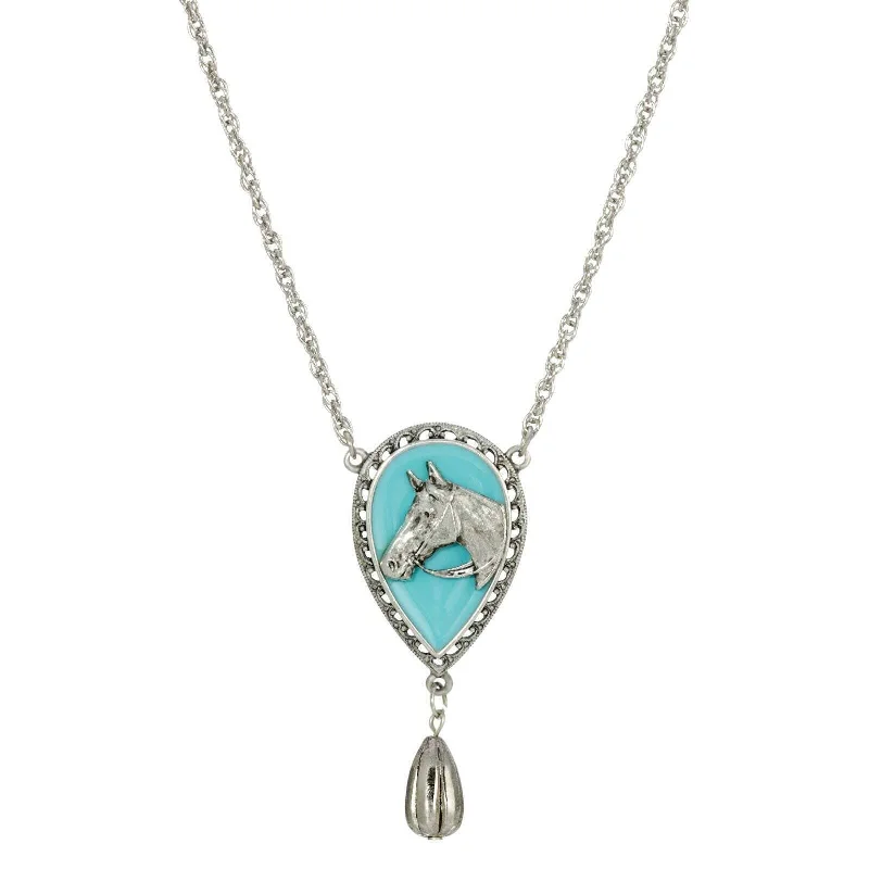 Adjustable Chain Necklaces-1928 Jewelry Southwest Turquoise Horse Head Pendant Teardrop Necklace 18"