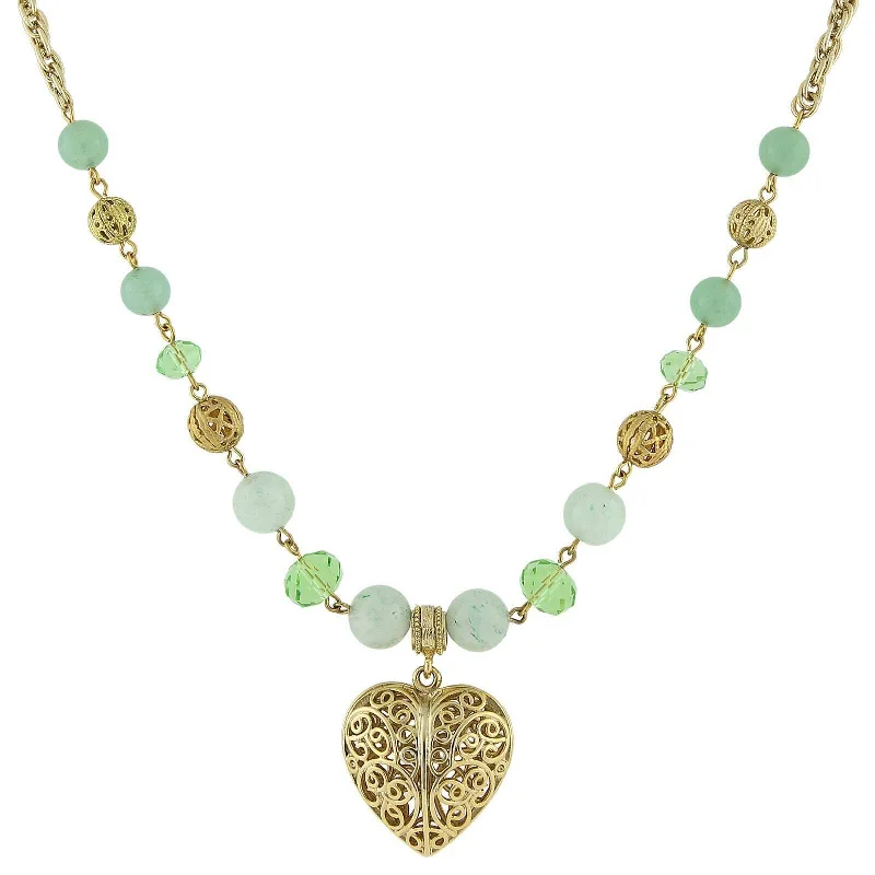 Color Changing Necklaces-2028 Jewelry Gemstone Filigree Heart Pendant Necklace 16" + 3" Extender