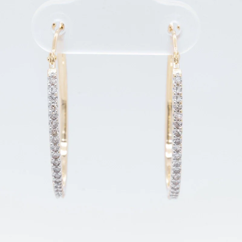 Lightweight Drop Earrings-14k White & Yellow Gold Diamond Oval Hoop Earrings 0.20ctw H VS2 2.2g MEXICO