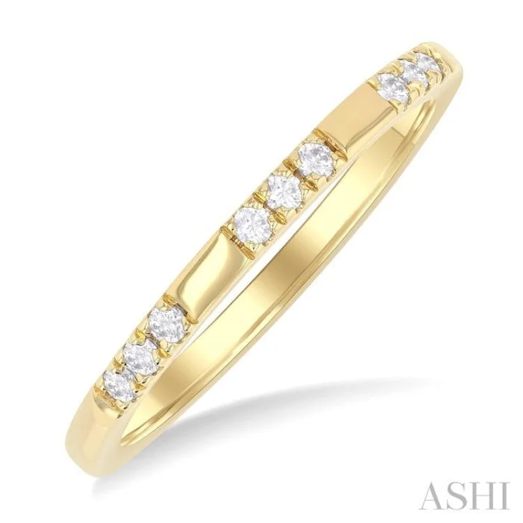 Oval Cut Wedding Rings-1/8 ctw Sectioned Round Cut Diamond Fashion Band in 14K Yellow Gold