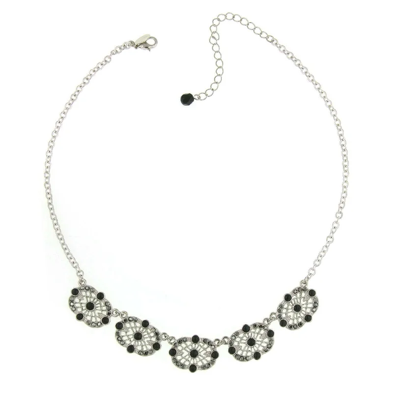 Long Necklaces-2028 Jewelry Hematite Color Filigree Station Collar Necklace 16" + 3" Extender