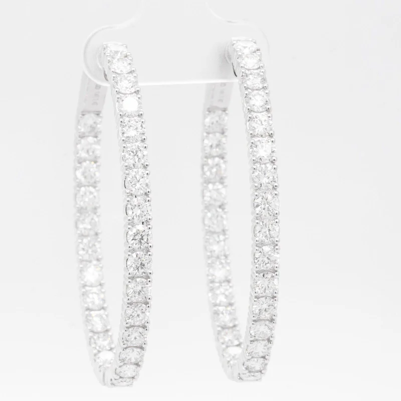 Elegant Gemstone Stud Earrings-14k White Gold Diamond In & Out Oval Hoop Earrings 6.84ctw G VS2 - Snap Closure