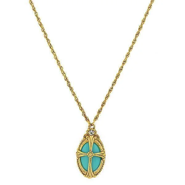 Customizable Necklaces-Symbols Of Faith Imitation Turquoise Oval Pendant Necklace 20"