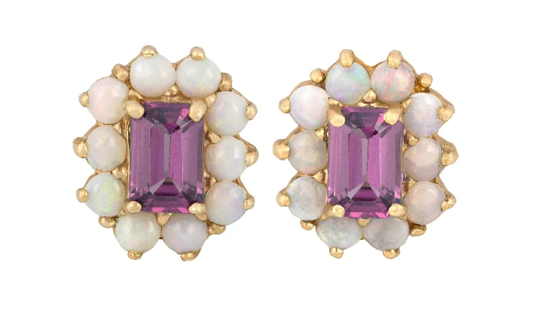 Colorful Drop Earrings-Antique Vintage Estate 10K Yellow Gold Opal Violet Spinel Gemstone Stud Earrings