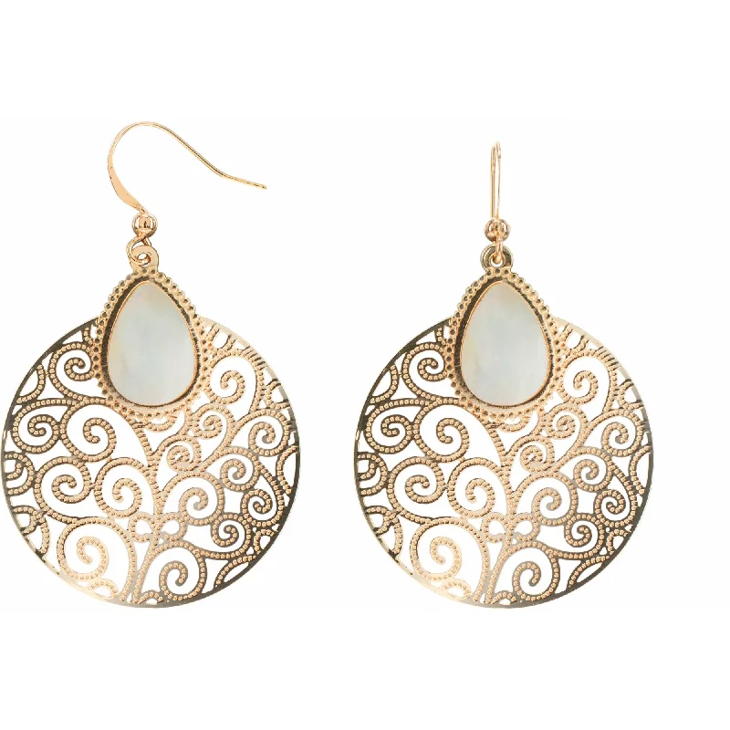 Bold Statement Earrings-Gold Swirl Mother of Pearl Earrings