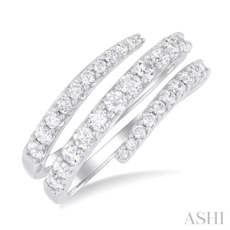 Black Diamond Wedding Rings-1.00 ctw Spiral Round Cut Diamond Fashion Open Wrap Band in 14K White Gold