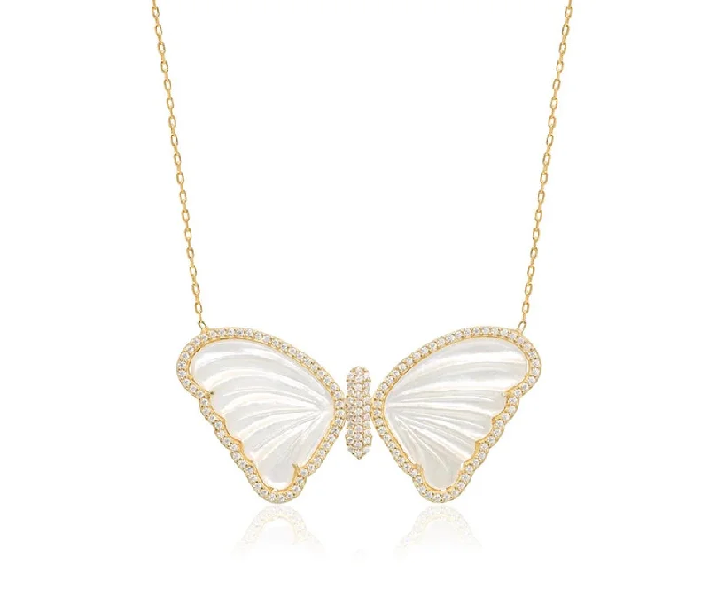 Multi-Layer Necklaces-Large Mother of Pearl Butterfly Necklace