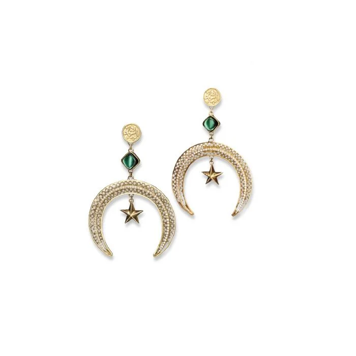 Multi-Pearl Earrings-Diamond Crescent Earrings