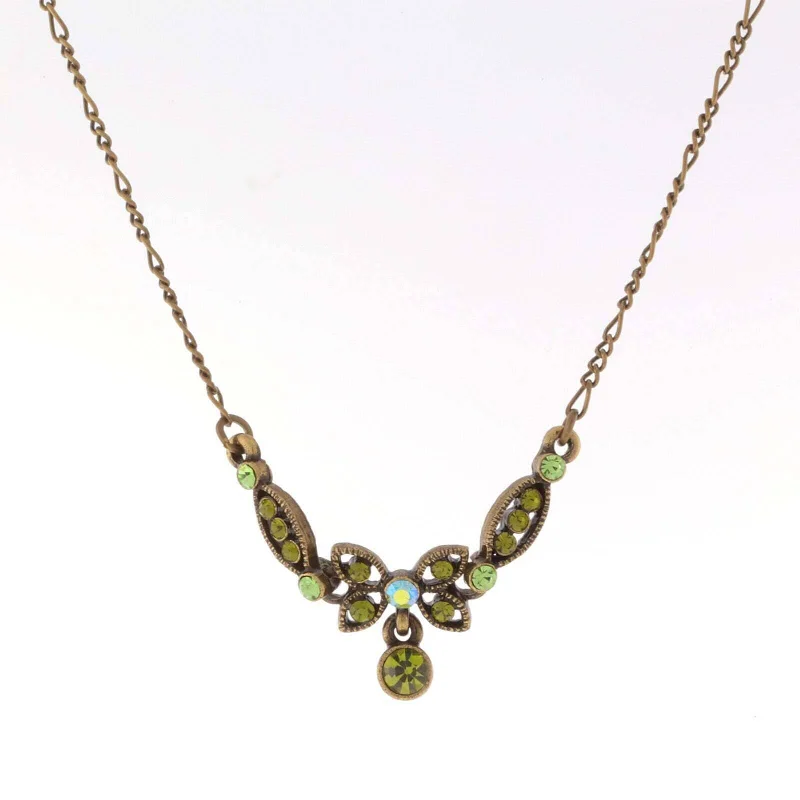 Layered Chain Necklaces-1928 Jewelry Butterfly Green Ab Crystal Pendant Necklace 16" + 3" Extender