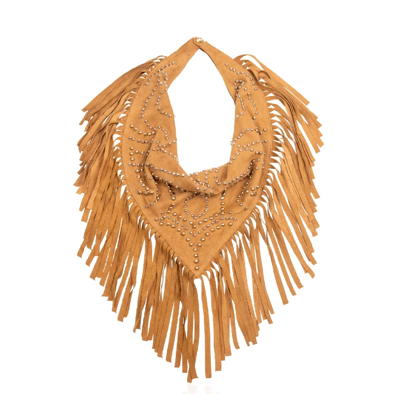 Ruby Necklaces-Indira Fringe Scarf Necklace - Cowgirl Suede