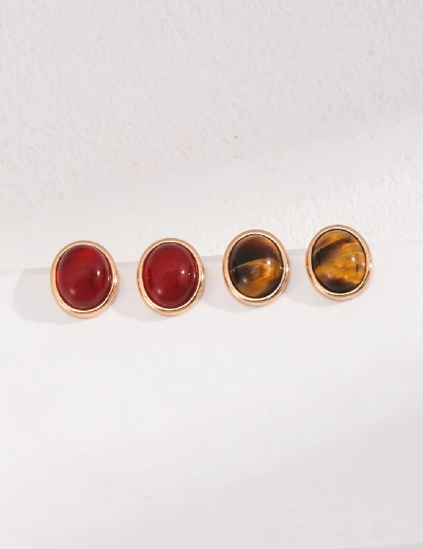 Luxury Drop Earrings-Smooth Oval Gemstone Stud Earrings