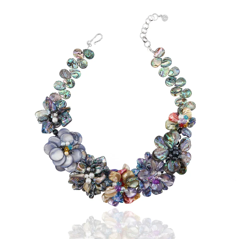 Trendy Gold Necklaces-Wisteria Semi Precious Necklace - Abalone