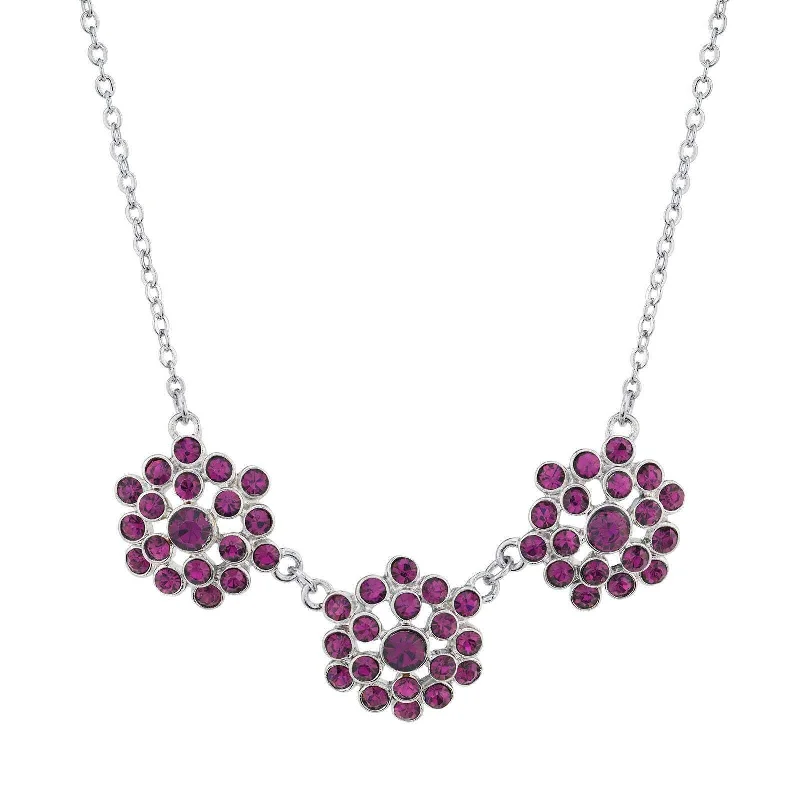 Fashion Necklaces-2028 Jewelry Triple Amethyst Purple Crystal Cluster Collar Necklace 16" + 3" Extender